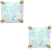[JewelryWeb] 14k Solid Yellow Gold Square Simulated Opal Earrings Stud Earring for Women in