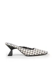 Tartan Pattern Square Toe Mules