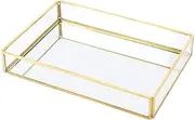 [Asixxsix] Jewelry Cosmetics Display Boxes, Vintage Metal Glass Storage Box Jewelry Tray Gold Tray for Keepsake Decorative Jewelry Display for Home(Rectangular Trumpet)