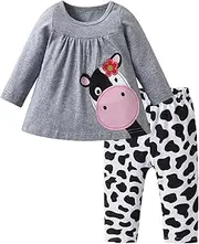 [Awxoder] Toddler Baby Girl Clothes Cow Animal Pattern Print Tops + Pants for Little Girls Outfit Set