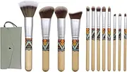 Travel Makeup Brush Set, 12 PCS Bamboo Handle Synthetic Makeup Brush Set Foundation Face Powder Blush Eyeshadow Makeup Brush Tool with PU Bag (Green)