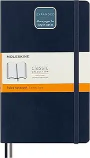 Moleskine Classic Soft Cover Expanded Ruled Notebook, Large, Sapphire Blue