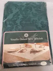 VTG Oval Windsor Browne Versailles Damask Tablecloth 60"X84" 90’s Emerald Green
