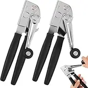 2Pcs Hand Crank Can Opener with Ergonomic Handle Stainless Steel Manual Bottle Opener Smooth Edge with Blades Labor Saving Handheld Can Opener Reusable Commercial Can Opener for Kitchen Cans