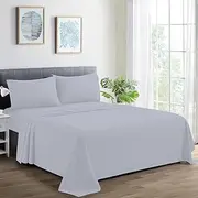 CharlottelyHues 1000 Thread Count Sheet Set 4 Piece 100% Egyptian Cotton Sheets 18Inch Deep Pocket Luxury Quality Long Staple Sateen Weave Breathable Cooling Sheet Set - California King (Silver)