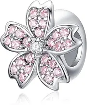 [Teleye] Bracelet Charm Bead Cherry Blossoms 925 Sterling Silver Charm Fits For Pandora Bracelet, European Charms Bracelet