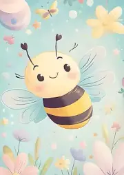 Happy Flying Bumble Bee Nursery Kids Room Wall Art Print 8.5"x11"