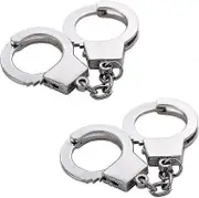 2 Pcs Mini Handcuffs Metal Keychain Keyring
