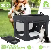 35.5" Soft Dog Cat Crate Indoor Outdoor Travel Cage Collapsible Black w/4 Doors