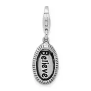 Sterling Silver Amore La Vita Rhodium-Plated Polished Antiqued Believe Charm With Fancy Lobster Clasp