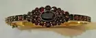 Vintage 14K Yellow Gold Plated 9Ct Oval Cut Red Garnet Bohemian Bangle Bracelet