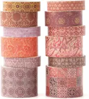 KAVI' S 12 Rolls Exotic Charm Washi Tape Set Floral Arts Adhesive Tapes Geometri