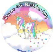 1 x Unicorn 19cm round personalised cake topper edible image