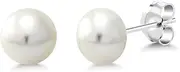 [Gem Stone King] 925 Sterling Silver White Button Cultured Freshwater Pearl 7MM-7.5MM Stud Earrings, Sterling Silver Pearl, freshwater cultured pearls