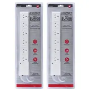 2x Power 6 Outlet Powerboard 1m Lead Extension Strip Socket w/ Surge Protection
