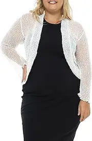 [Back From Bali] Womens Plus Size Sheer Shrug Cardigan Cropped Bolero Lightweight Knit with Ties Arm Cover 2X 3X 4X