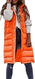 JMMSlmax Women's 2023 Autumn Reversible Vests Sleeveless Fleece Jacket Long Warm Winter Coat Outerwear Zip Hoodie Pockets 02-Orange, XX-Large, 02 orange, XX-Large