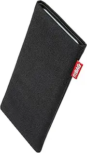 fitBAG Rave Black Custom Tailored Sleeve for Apple iPhone 16 Pro 6.3" | Made in Germany | Fine Suit Fabric Pouch case Cover with Microfibre Lining for Display Cleaning