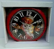 Santa Christmas Clock 9" Holiday Round Red White Black Silver New