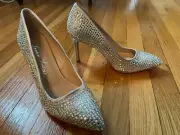 LAUREN LORRAINE PAULINE GOLD RHINESTONE/MIRROR STILETTO PUMPS