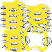 Lukmaa 12 Pcs Plastic Percussion Tambourine with 4 Bells Rhythm Musical Instruments for Adults Hand Tambourine Hand Held Percussion Drum for Party Kindergarten Family School Supplies (Yellow)