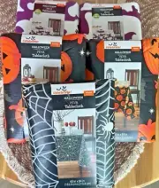 Halloween Vinyl Tablecloth --- Glow in the Dark Ghosts - Pumpkins - Spider Webs