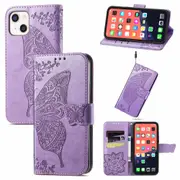 For iPhone 13 Case,Butterfly PU Leather Wallet Cover,Light Purple