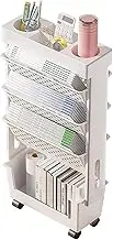 Bookshelf with Wheels, 5 Tier Narrow Bookshelf for Small Spaces, Moveable Mobile Bookcase for Kids Children Students Teachers Study in Bedroom Living Room Home School (White)