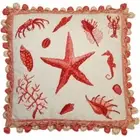 Beach House Needlepoint Pillow Red Starfish Sea Star Crab Lobster Seahorse Shell