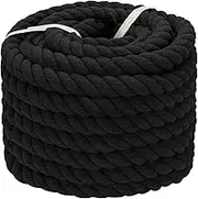 VEIZEDD Natural Twisted Cotton Rope 1 inch×25 Feet,Thick Black Rope for Crafts Home Decoration Outdoor Sport Railings Tug of War Rope