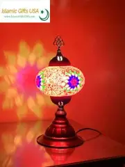Mosaic Table Lamp - Red with Bronze Base