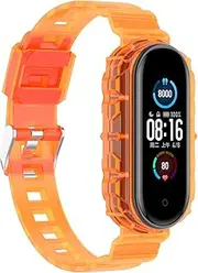 Chofit intended for Xiaomi Mi Band 5/Mi Band 6 Band with Case, Band Women Girl Crystal Clear Jelly Protective Case with Bands intended for Xiaomi Mi Band 5/Mi Band 6 Accessiores (Orange)