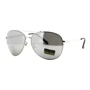 Air Force Classic Round Pilot Sunglasses Silver, Mirror Lens Spring Hinge