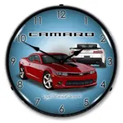 2014 SS Camaro Crystal Red Backlit LED Lighted Wall Clock Man Cave Car Sign NEW