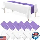12Pack 12x108Inch Satin Table Runner and 54x108Inch Plastic Tablecloths White