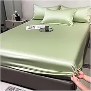 Tencel Fitted Sheet Luxury Soft Cool Feeling Silk Bottom Bed Sheet 10" Deep Pocket Elastic Sheets Small Double Queen Super King(Green,150x200cm+48x74cm x2)