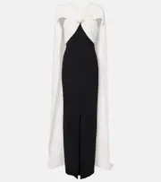 [Roland Mouret] Roland Mouret Caped floral-appliqué cady gown AU 14 black