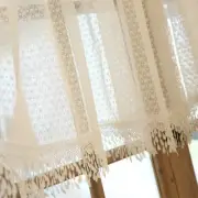 White Sheer Lace Short Curtain Tassel Window Drape Half Curtain Cabinet Valance