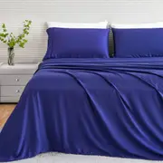 LINENOVA 100% Organic Bamboo Sheet Sets Cooling Soft 4Pcs Set(Queen,Navy)