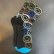 [MOOCO MORNING] Women Print Smiley Socks Soft Neon Funny Happy Cute Smile Crew Socks Festival Autumn Winter