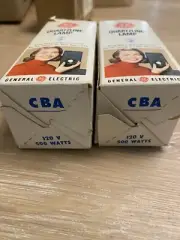 2 Vintage NOS GE CBA Projection Lamp Bulb 500W 120V Boxes Torn