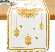 Eid Mubarak Table Runner Decorations,White and Gold 13 x 72 inch, White,gold