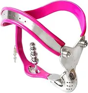 CQGRAPE BDSM Stainless Steel Chastity Belt with Removable Anal Plug, Men's Restraints Bondage Chastity Cage Underwear Belt Adult Sex Toys for Men(Pink Rosa,70/80cm (27/31in))