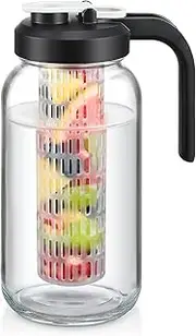 AOZITA Mason Jar Fruit Infuser Water Pitcher, Glass Pitcher with Filter Lid, Wide Mouth Jar Leak-proof Water Pitcher, Heavy Duty Glass Jar - 2 Quart, IE3-FU
