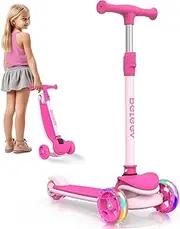 [BELEEV] Scooter for Kids Ages 3-12, 3 Wheel Folding Scooter for Toddlers Girls Boys, PU Light-Up Wheels, Adjustable Height, Lean to Steer, Three Wheel Kick Scooter for Children