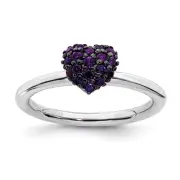 Sterling Silver Amethyst Stackable Expressions Heart Ring Size 6