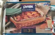 NEW Pyrex Bake and Serve 3-piece Set by Corning 7" x 11" Baker Lid & Basket