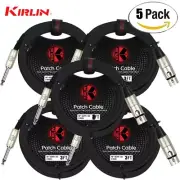 5-PACK Kirlin 3FT XLR Female to 1/4" Mono Plug Patch Cable MP-482 PR-03/BK