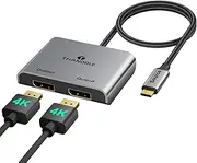 THANDBLE USB C to Dual DisplayPort Adapter Extended Display Splitter (4K@60Hz) USB Type C to Display Port Dual Monitor Converter, USB C to DP 1.2 Hub for Dell XPS 13 15,Lenovo Yoga, Chromebook,HP etc