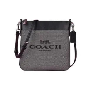 【COACH】COACH☆專櫃款Kitt Denim黑字刺繡LOGO帆布牛皮斜背包(黑)